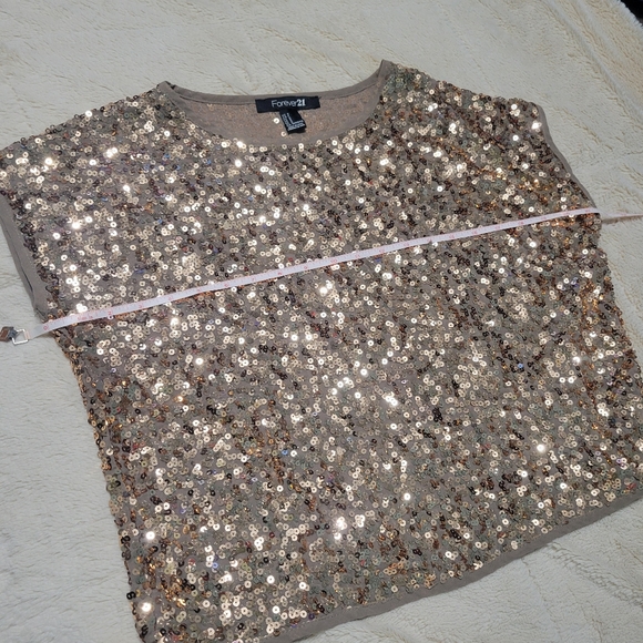F21 Gold sequin crop top a party top, S - Picture 5 of 7